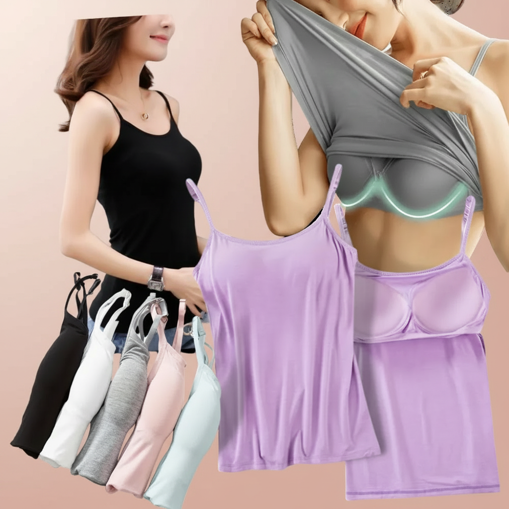 Camisole Tank Top Built Bra Soft Stretch Layering Top
